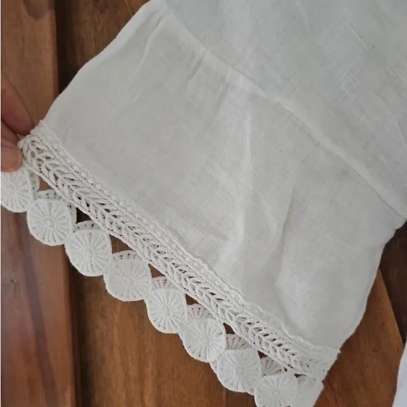 Terzo Millennio Women’s Top Medium White Off Shoulder Short Linen Short Sleeve - Picture 8 of 9